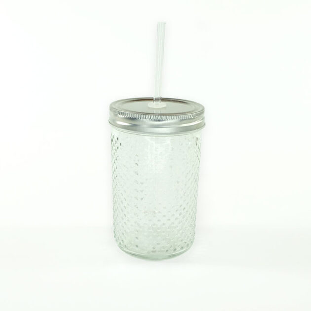 Hobnail Drinking Jar with Lid and Straw